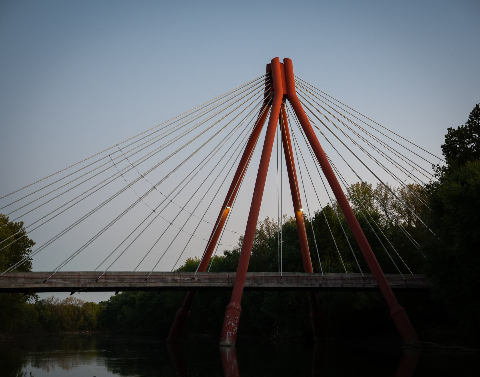 Columbus, Indiana cable-stayed bridge at dusk